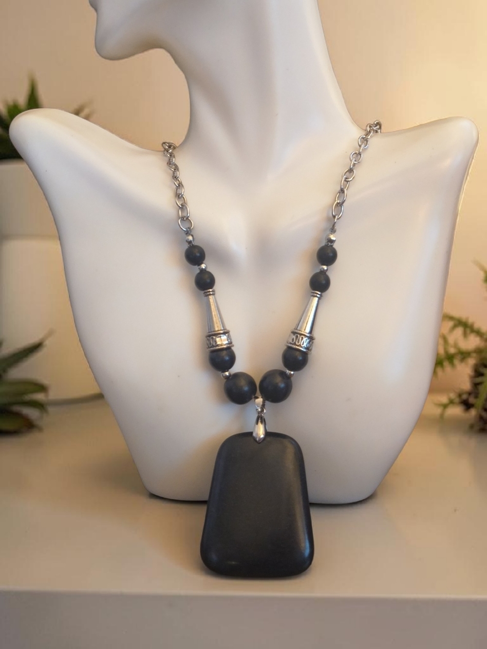 Black Stone Pendant Necklace